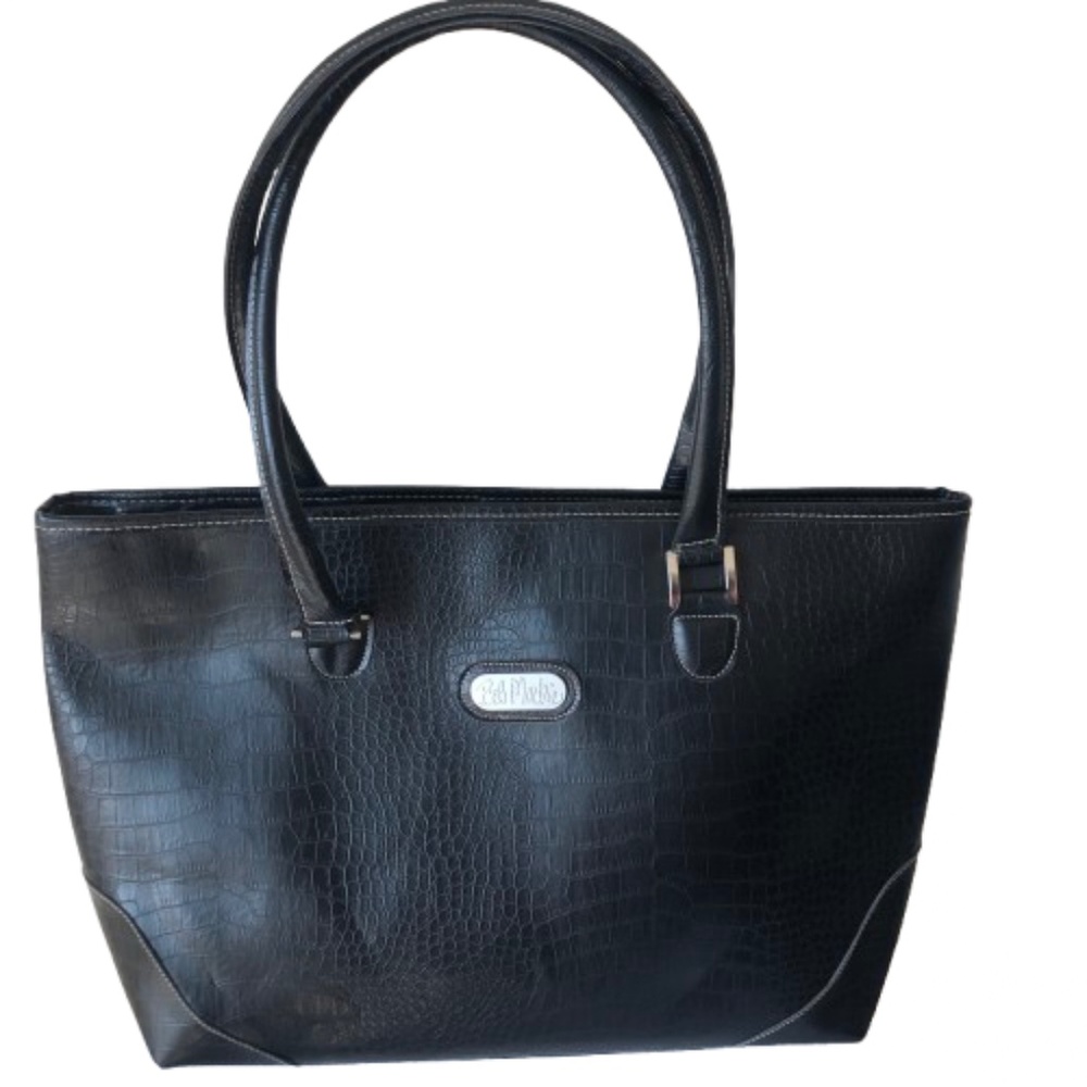 BOB MACKIE Large Faux Croc Leather Black Tote Bag Travel Tote- Brand New!